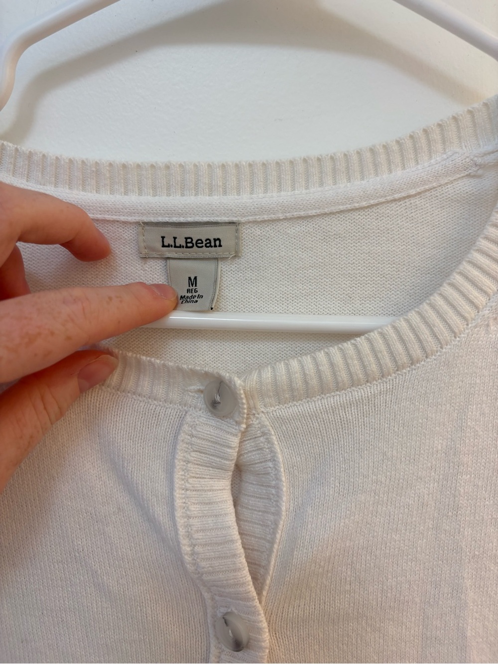 L.L. Bean Cream Button-Front Cotton Cardigan - Picture 2 of 3